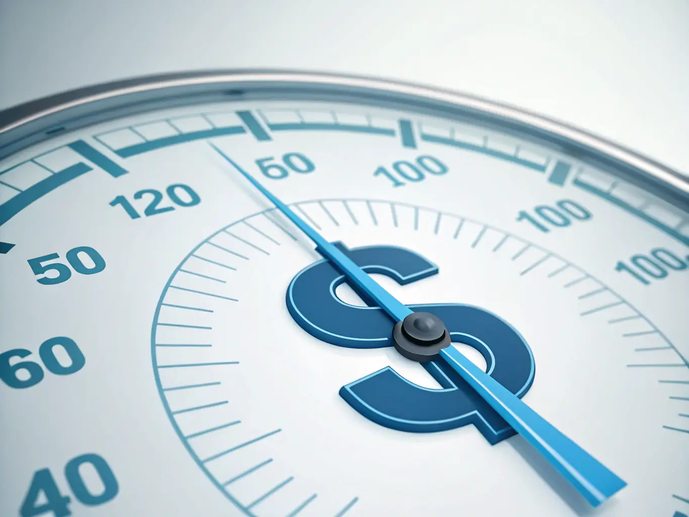 A digital illustration of a speedometer set at 50, symbolizing the Fast 50 program, with a background of financial charts and graphs.